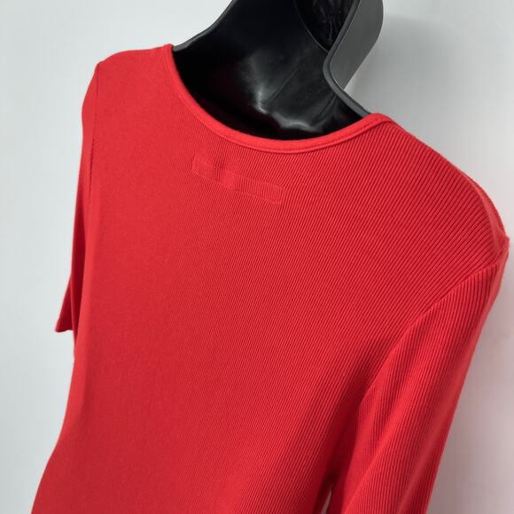 Enza Costa Women's NEW Stretch Silk Knit Half Sleeve Keyhole Top Size XL Red - Picture 7 of 9